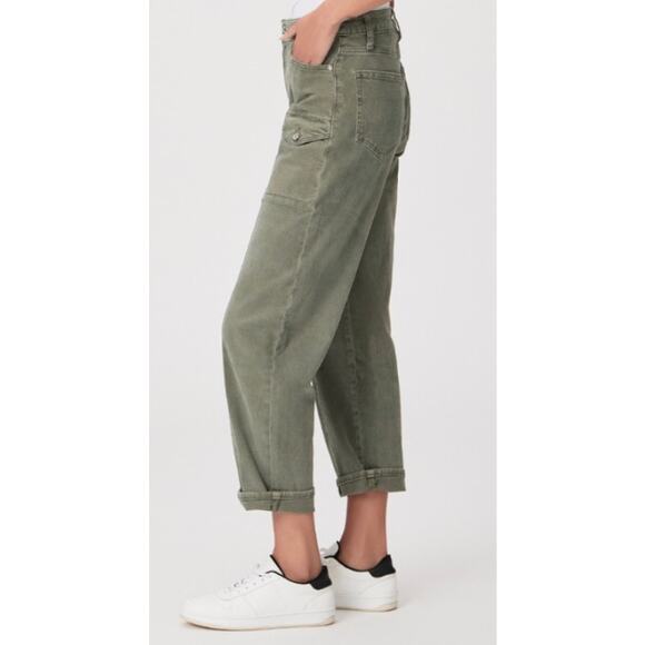 Paige Alexis High Rise Barrel Leg Cargo in Vintage Ivy Green - Picture 5 of 12